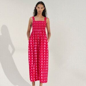 Zara Printed Smocked Poplin Midi Dress